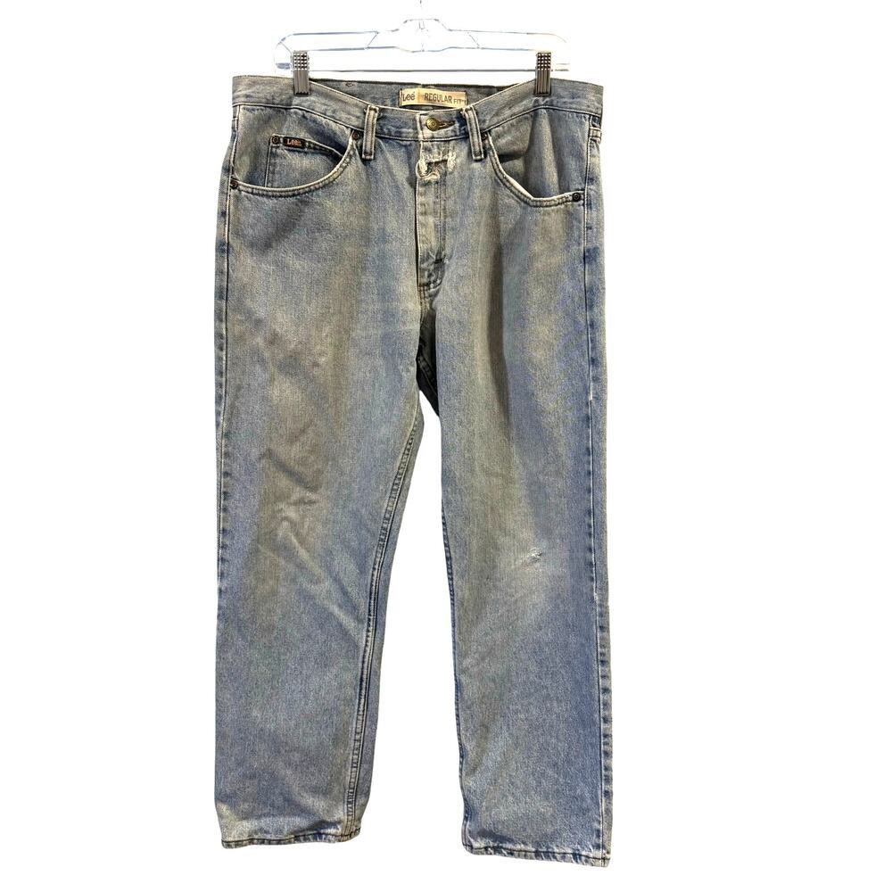 Vintage Lee Men’s Regular Fit Distressed Denim Jeans 36x29 Light Wash Grunge - Picture 2 of 8